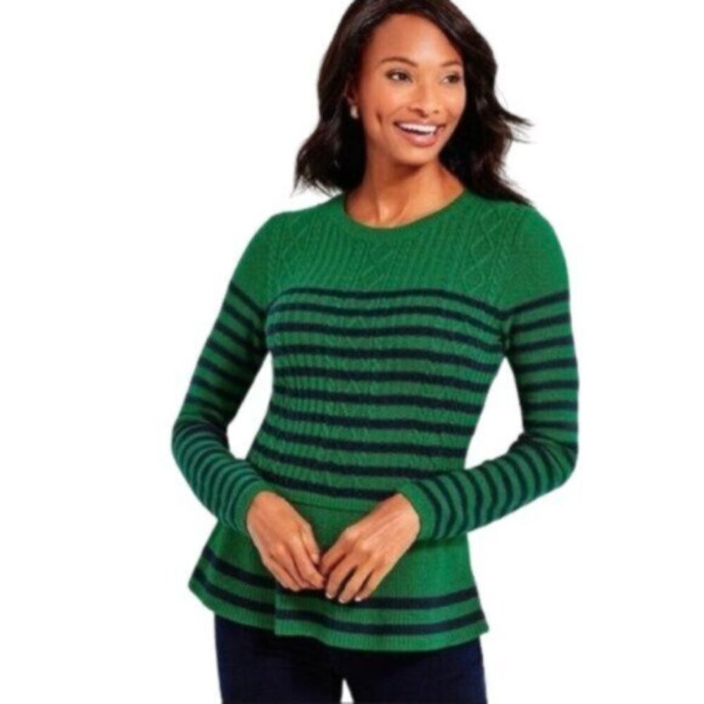 Talbots Vibrant Green and Black Striped Sweater